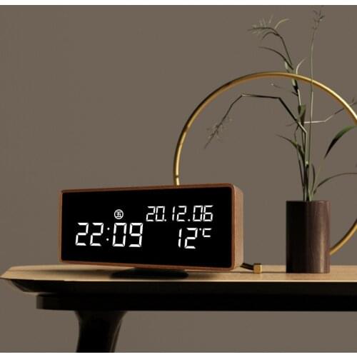 LED retro wooden digital alarm clock, wireless bluetooth speaker, wooden bedside electronic creative audio personal gift