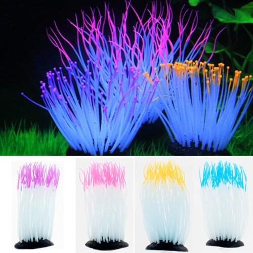 Aquarium Decoration Luminous Artificial Coral Fake Fish Glow In The Dark Leaf Submarine Cora Sea Urchin Fish Tank Decor