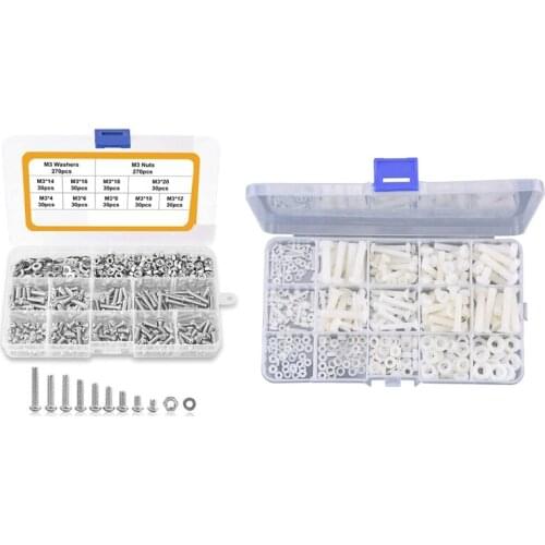 810Pcs Screw Assortment Kit 304 Stainless Steel Phillips Pan(M3) & 420Pcs/Set M2 M2.5 M3 M4 M5 M6 Nylon Screw Nut
