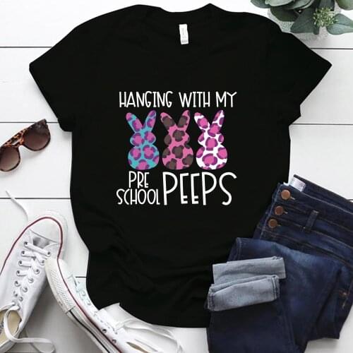 Hanging with My Pre School Peeps Printed Aesthetic Graphic Tees Short Sleeve Crew Neck Woman Tshirts Plus Size 5xl T Shirt Tops
