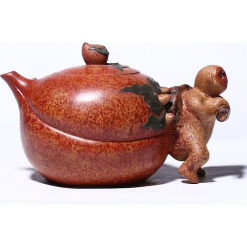 Yixing Famous Purple Sand Pot Cover Old Pot Ornaments Original Ore Purple Sand Sage Monkey Life Peach Kung Fu Tea Set Teapot