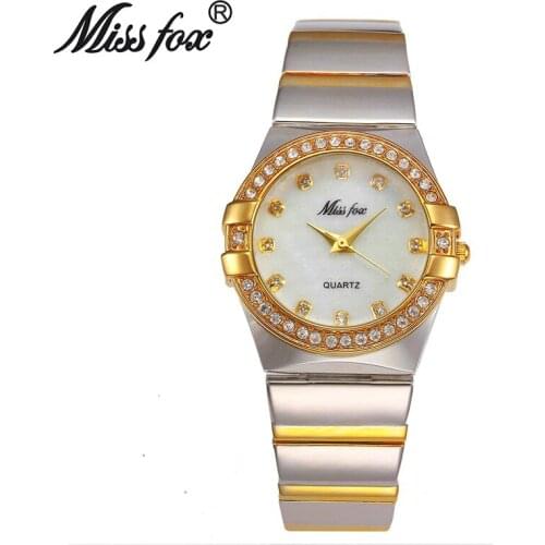 MISSFOX Elegant Watches Women Diamond Roman Numerals Pearl Shell Classic Ladies Gold Watch Waterproof Female Quartz Wristwatch