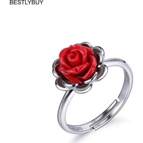 925 Sterling Silver Rose Flower Open Rings For Women High Quality Fashion Style Lady Gift Prevent Allerg Sterling-silver-jewelry