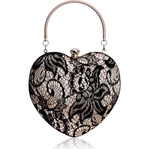 Women Heart Shape Evening Bags Lace Hollow Out Design Day Clutches Chain Shoulder Purse Metal Handle Tote Bag Women Wedding Gift