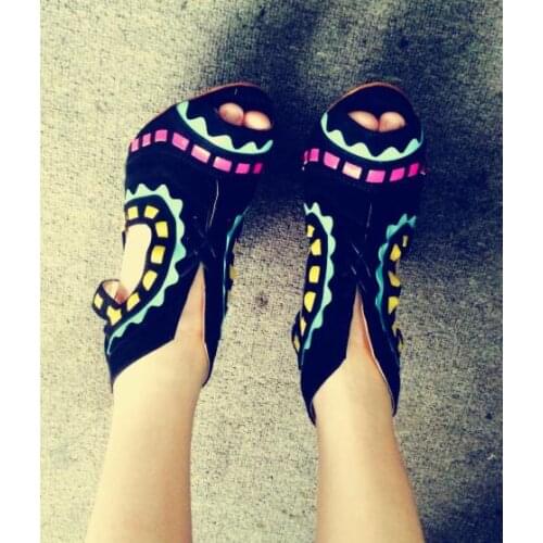 New Arrivals Top Designer Muti Color Riko Tribal Lace-Up Suede Sandals Peep Toe Cut-out Vamp Dress Shoes Women Free Ship