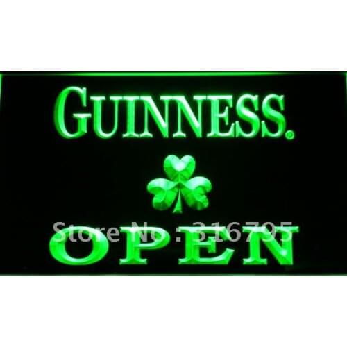 046 Guinness Shamrock OPEN LED Neon Light Signs with On/Off Switch 20+ Colors 5 Sizes to choose