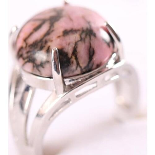 1Pcs Round CAB Cabochon Bead Adjustable Finger Ring Natural Stone Pink Rhodonite Ring Jewelry Gift for Women Z211