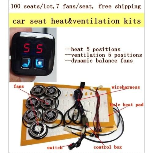 100 seats/lot,7 fans/ seat,free shipping,car seat ventilation kits with digital display switch and Dynamic balance fans