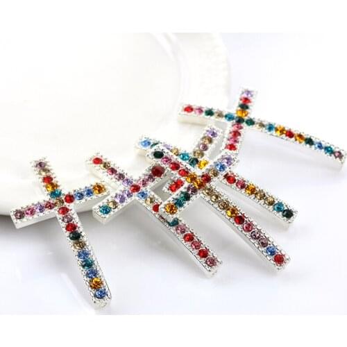 22x40mm New Fashion 20pcs Colorful Rhinestone Crosses Connector Diy Necklace Pendant&Bracelet Connectors For Jewelry Making