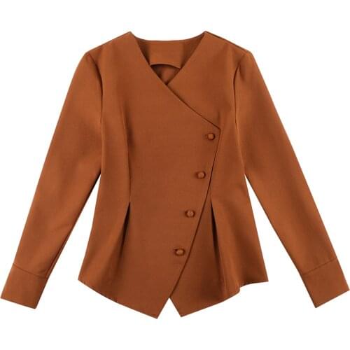 2021 Spring&Autumn Women OL Asymmetric Fashion Solid Color Single-Breasted Blouse