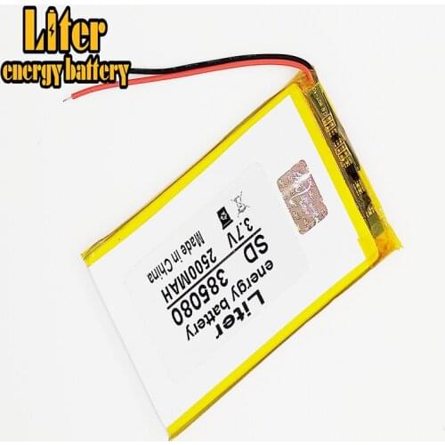 3.7V 2500mAh 385080 Lithium Polymer Rechargeable Battery For 3.7V 385080 plug Mp3 Mp4 Mp5 DIY PAD DVD E-book bluetooth headset