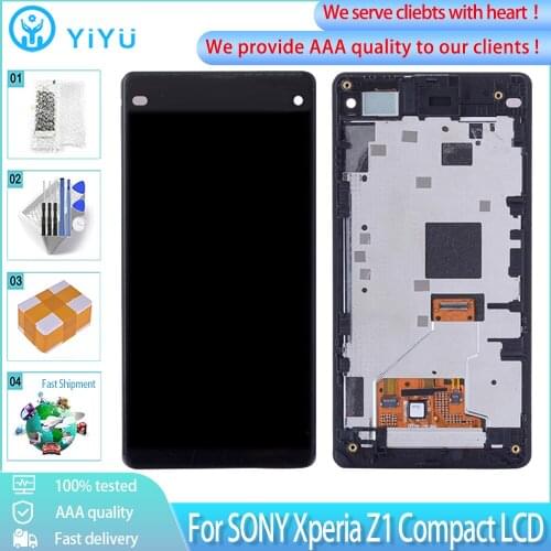 4.3" AAA+++ For SONY Xperia Z1 Compact LCD Display Touch Screen Digitizer Assembly Replacement For Sony Z1 Mini LCD+Frame D5503