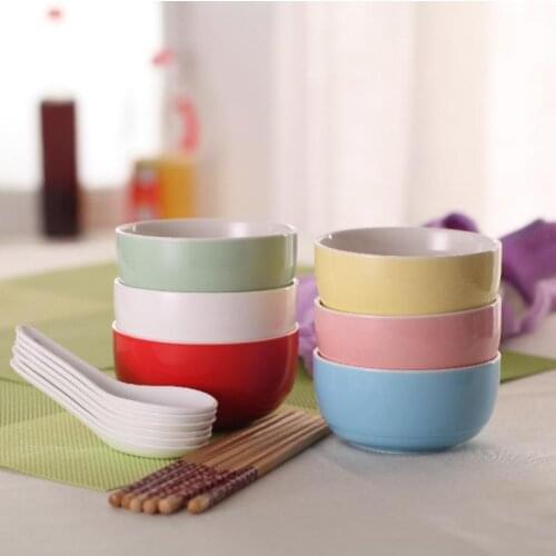 4pcs/Set Ceramics Bowl Rice Bowl Korean Household Soup Bowl Large Rice Bowl Noodles Bowl White Ceramic Bowl Hotel Tableware Set