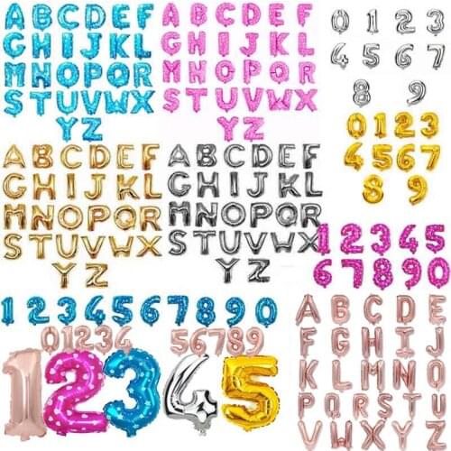 Free 400pcs Letter Aluminum foil balloons Alphabet number Birthday party decoration Event party supplies shaped 16inch wholesale