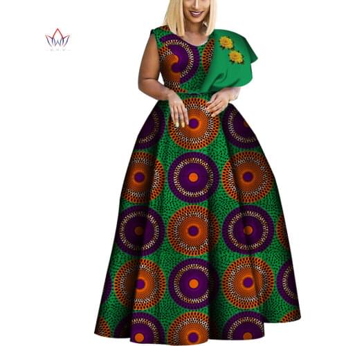 New Dashiki African Print Dresses Bazin One-shoulder Party Dress Vestidos Plus Size African Dresses for Women WY3834