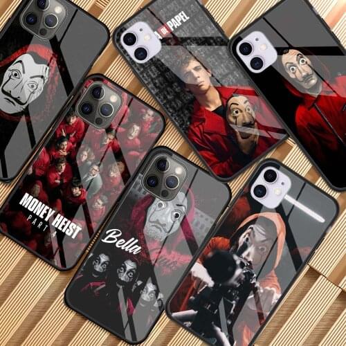 Spain TV La Casa de papel Cover for iPhone 11 12 Pro XR X 7 8 XS Max 6 6S Plus SE 2020 Glass Phone Case Shell Coque