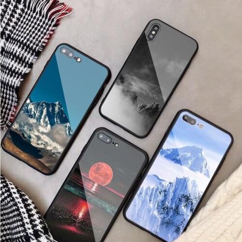 Snowy Mountain Clouds Sea Tempered Glass Phone Case For iphone 12 11 Pro Max 5 6 7 8 X XS XR XSMax Shell 12Pro Max Cover Shell