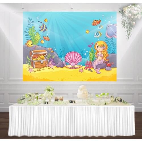 Little Mermaid Birthday Party Girl Princess Backdrop Photo Photocall Background Treasure Box Turquoise Under The Sea Backdrops