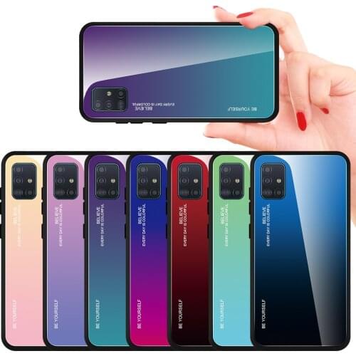 Glossy Tempered Glass Case For Samsung Galaxy A70 A51 A71 Colorful Gradient Phone Cover For Samsung Galaxy A50 Protector Fundas