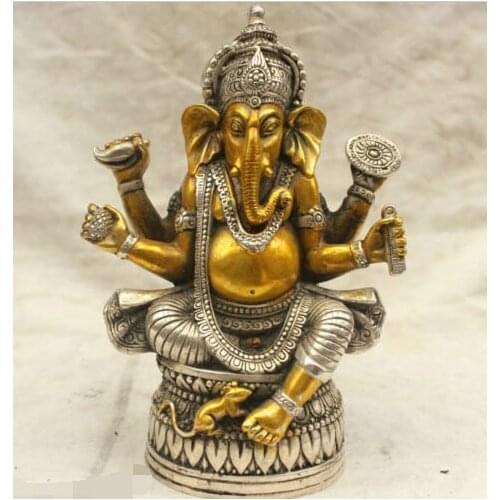 Chinese Tibet Culture Silver Bronze Ganapati Ganesh Lord Ganesha Statue Buddha
