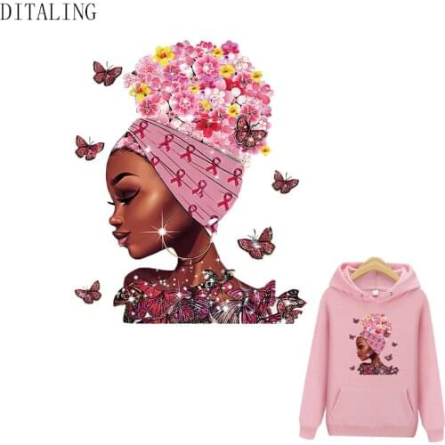 Beautiful Black Women Patches For Clothing Thermal Stickers On Clothes Fashion Girl DIY Hoodies Iron-On Transfers Ironing Patch