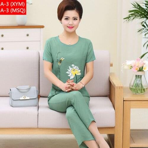 Summer Womens Pajamas Sets Nightwear 2pc Tops Pants Sleep Sleepwear Cotton Nightgown Robe Clothes Bath Gown Plus Size XL-4XL