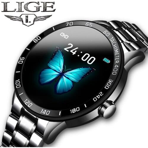 LIGE New Smart Watch IP68 Heart Rate Monitor Fitness Watch Blood Pressure Alarm Clock Pedometer Sports Smart Watch Men Women+Box