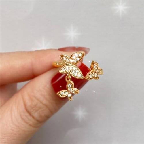 Fashion Elegant Crystal Butterfly Rings for Women Korean Sweet Romantic Rhinestone Open Ring Engagement Wedding Rings Accessoris