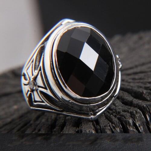 Thai silver rings for man silver S925 sterling silver natural stone cross flower trend 925 silver man rings punk style male ring