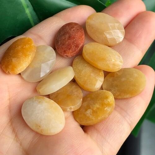 Natural Oval Yellow Jades Chalcedony Pendants Stone Beads Faceted Flat Round Loose Spacer Beads For Jewelry Making Diy Bracelets