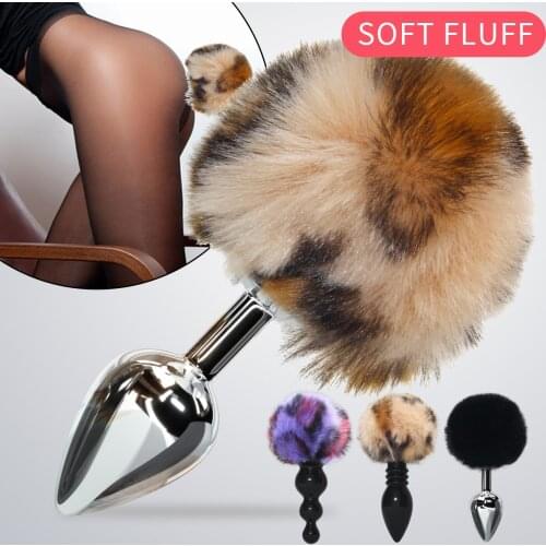 New colorful leopard dot fur ball tail rear court metal soft glue anal plug alternative flirt adult sex products