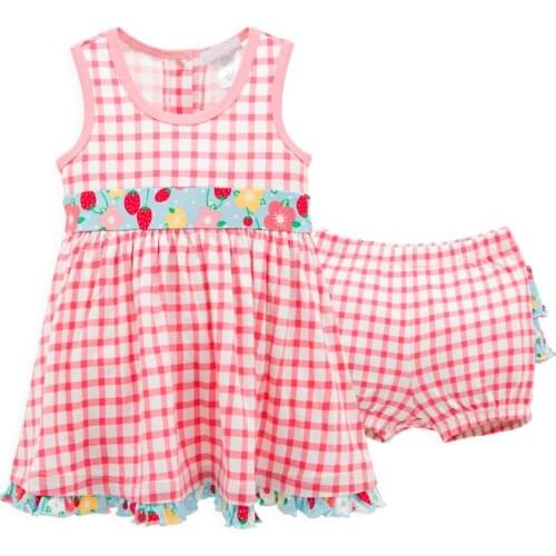 Kavkas Baby Girls Dress Sleeveless Summer Clothes Bow Plaid 0-24 months Newborn Baby Girl Clothes 2 pcs/set Infant Clothing