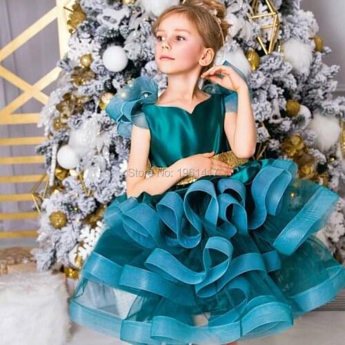 Royal Sleeveless Cascading Flower Girl Dresses Lace Applique Girls Pageant Dress First Holy Communion Party Dresses