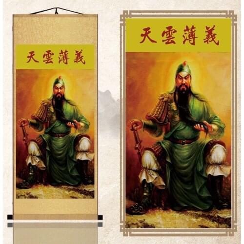 Guan Gong Guan Yu Portrait Silk Scroll Painting Rice Paper Chinese Painting Wu Cai Shen Door God New Year Tow Home Decor