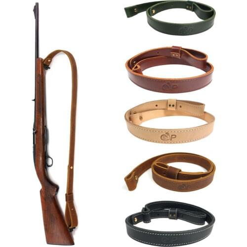 Hunting Rifle Shotgun Sling Shoulder Belt Leather Cow Hide Adjustable Bindings Shooting Tactical Strap Gun Accessories 105cm
