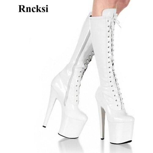 Rncksi New Women Round Toe Boots Party Quee Chick Heels Shoes Boots Dance Shoes 20cm Heels High Knee High Boots