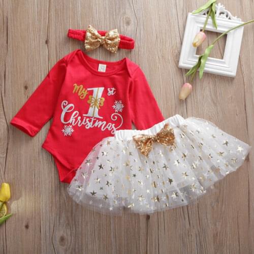 Baby Girls 0-18M My 1st Christmas Tops Romper+Tulle Dress Outfits Set Clothes