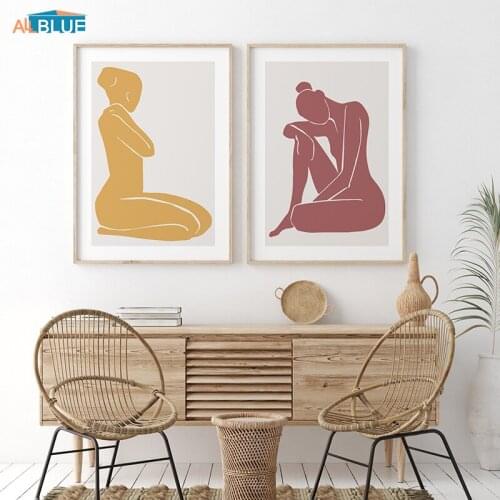 Nordic Abstract Figure Silhouette Canvas Poster Girl Sitting Down Gallery Wall Art Print Painting Modern Picture Home Decoration