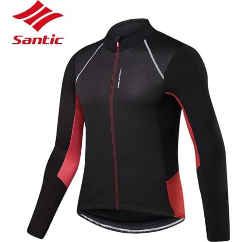 Santic Winter Men Thermal Fleece Windproof Long Sleeve Cycling Reflective Jacket Breathable Mountain Road Bike Top Clothes