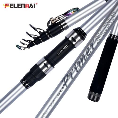 BIUTIFU PRIMER Telescopic Surf Spinning Fishing Rod 3.9/4.2/4.5/5.0m 30T Carbon Power 80-150g Surfcasting Travel Pole FELENHAI