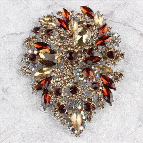Vintage Style Flower Leaf Brooch Pin Pendant Purple Rhinestone Crystal