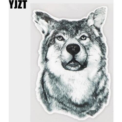 YJZT 12×18CM Elegant Hand-Painted Gray Wolf Art Car Stickers Creative Body Decoration Accessories 21A-0119