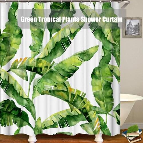 Green Tropical Plants Shower Curtain Bathroom Waterproof Polyester Shower Curtain Leaves Printing Curtains for bathroom shower