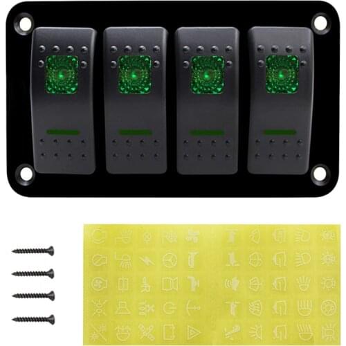 Green LED 4 Gang Boat Car Switches Panel Aluminum Dash 5 Pin ON/OFF Toggle Circuit Breaker for Boat Car Marine RV Caravan