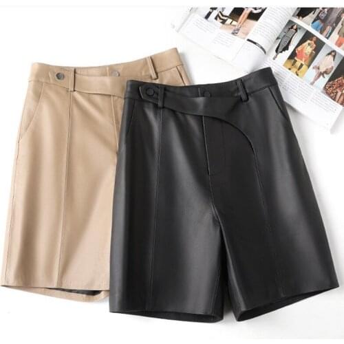 Europe Style Spring Autumn 2021 Womens High qualuty Genuine Leather Fifth pants B791