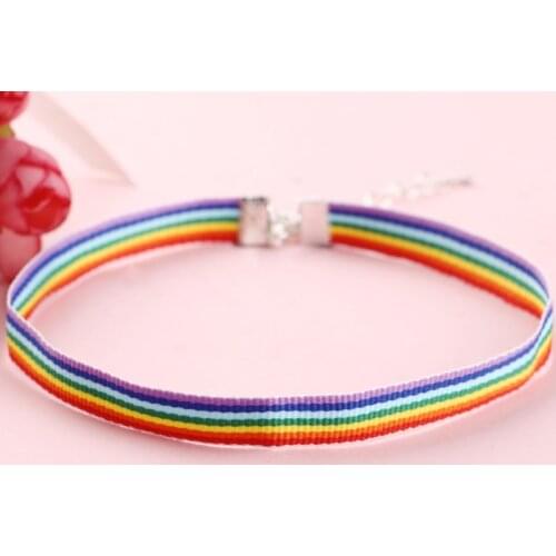 Men Women Gay Pride Rainbow Choker Necklace LGBT Gay And Lesbian Pride Lace Chocker Color Ribbon Collar Punk Jewelry Party Gift