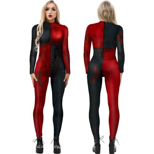 Women Clown Cosplay Costumes Bodysuit Sexy Jumpsuit Moive Clown Girl Cosplay Halloween Bodysuit Catsuit Adults Female Suit