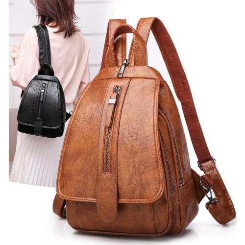 2020 Vintage Women Backpack for Ladies Travel Back Bag Chest Shoulder Bag Good Quality Oil Wax PU Leather Female Backbag S2210