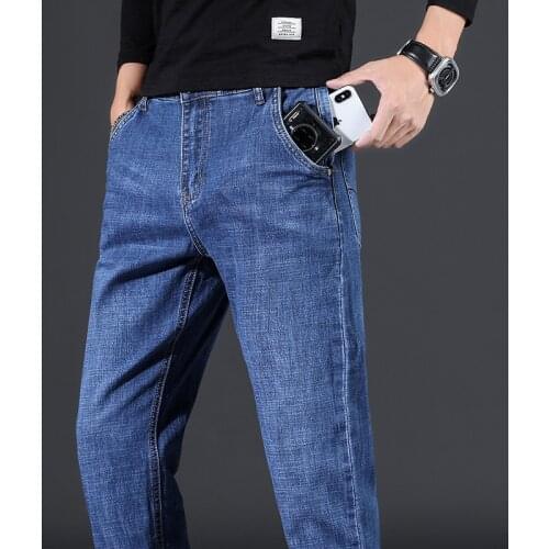 Anti Theft Zipper Winter Denim Jeans For Men Straight Stretch Comfortable Denim Trousers Male Brand Blue Jeans Man