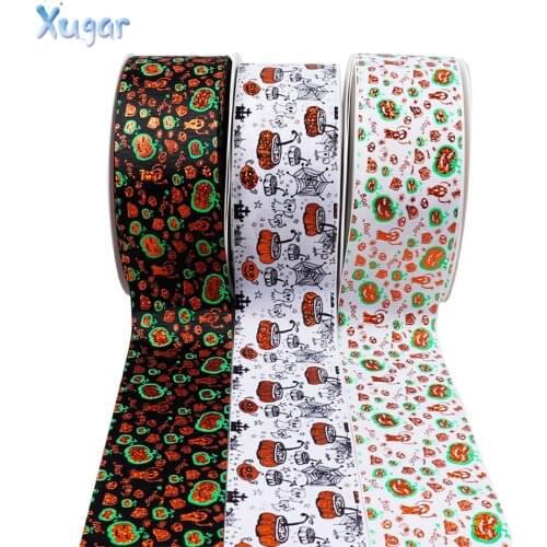 Xugar 2Yards 75mm Halloween Golden Pumpkin Ribbon Grosgrain Ribbon For Home Festival Decorations Accessories DIY Craft Materials